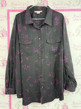 in every story Woven Button-Front blouse Shirt - black with Pink Accents